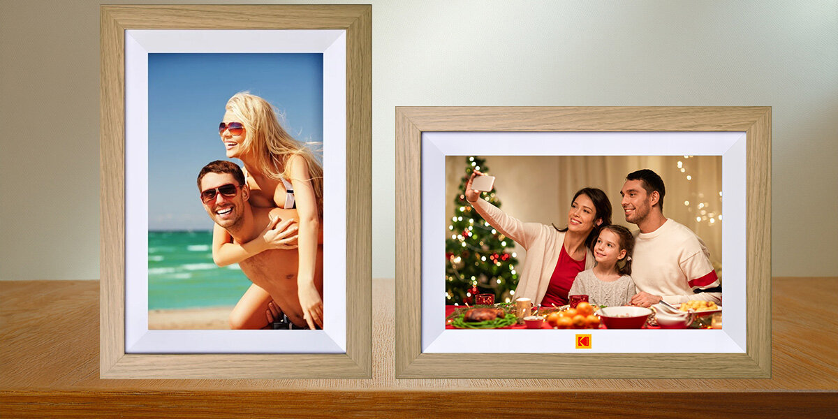 Ramka cyfrowa KODAK RCF-1012W Brązowy USTAWIENIE PION POZIOM Ramka ustawiona w pionie oraz w poziomie