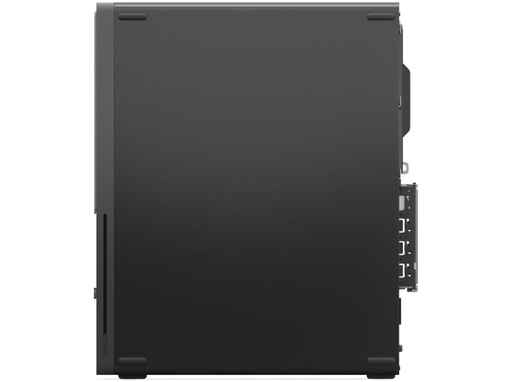 Komputer LENOVO ThinkCentre neo 55s Gen 6 Bocznica obudowy komputera stacjonarnego widziana z profilu z podłużnymi stopkami na dole oraz złączami z tyłu