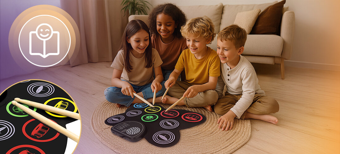 Perkusja elektroniczna MUSICMATE MM-DRM15 PLAY N ROL - Graj solo lub z podkładami, osoby grająca na preksuji na podłodze