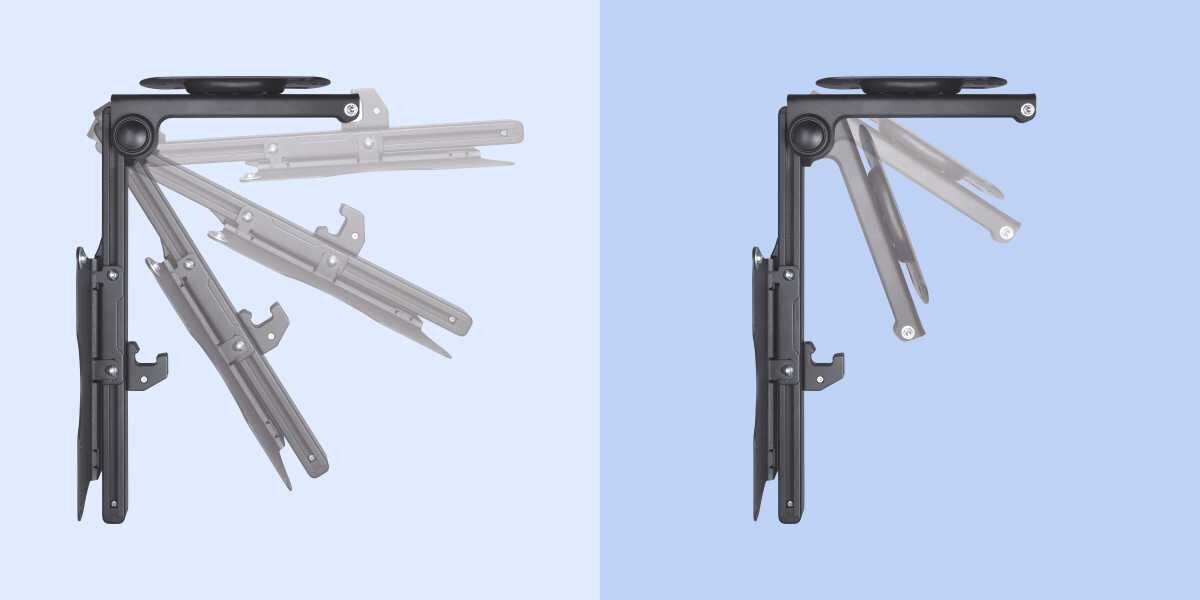 Uchwyt HAMA do TV 19-46 cali 220876 Schemat pokazujący szeroki zakres regulacji nachylenia uchwytu sufitowego do TV od 0 do 90 stopni. 