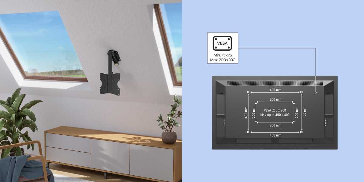 Uchwyt HAMA do TV 19-46 cali 220876 Wymiary standardu VESA dla uchwytu telewizyjnego od 75x75 mm do 200x200 mm na tle tyłu obudowy TV. 