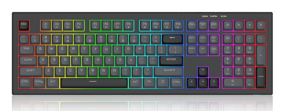 Redragon Crux dziewięć zaprogramowanych trybów podświetlenia RGB podwójnie wtryskiwanych nakładek na klawisze