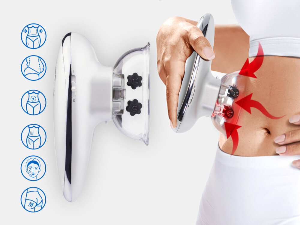 Masażer antycellulitowy DIFORO Dif-Vacuum Dostosuj moc 5 poziomów intensywności masażu 3 poziomy siły próżni Dwa tryby ssania ciągły i pulsacyjny Przycisk „RELEASE” 