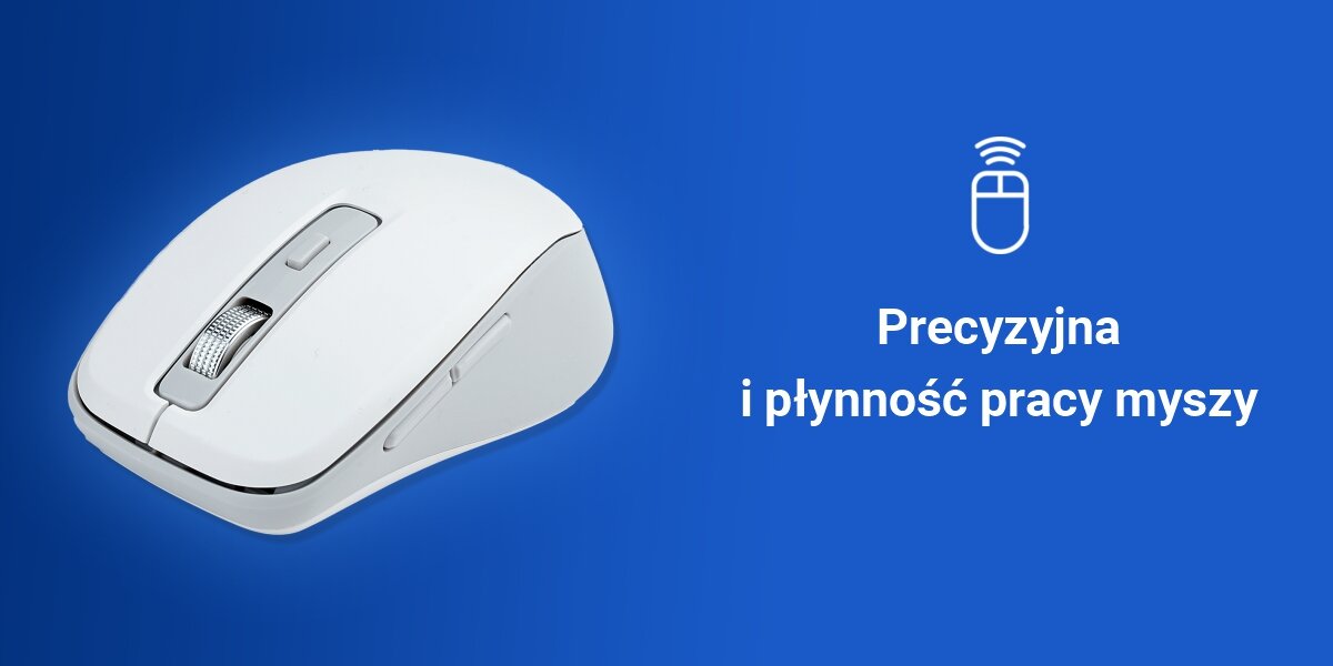 Zestaw HAMA WKM-550 Biało-szary 
				płynna praca myszki, ergonomiczny kształt, zaprojektowany z myślą o osobach praworęcznych, polimerowe ślizgacze, regulacja dpi, 3 stopnie czułości - 800, 1200, 1600 DPI
				mysz na niebieskim tle, napis płynna praca myszy