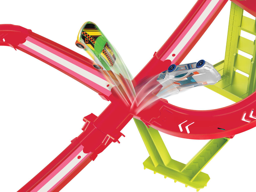 Tor Hot Wheels Neon Speeders Superwyścig HPC07 wyścig przechowywanie zabawa przyspieszacz z napędem kilka pojazdów gra zabawa jazda równoległa