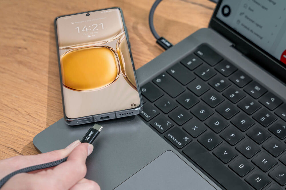 Kabel USB-C - USB-C XLINE UC15GMC-CC 100W 1.5 m Szary szybki transfer danych 480 Mbps przesyłanie plików