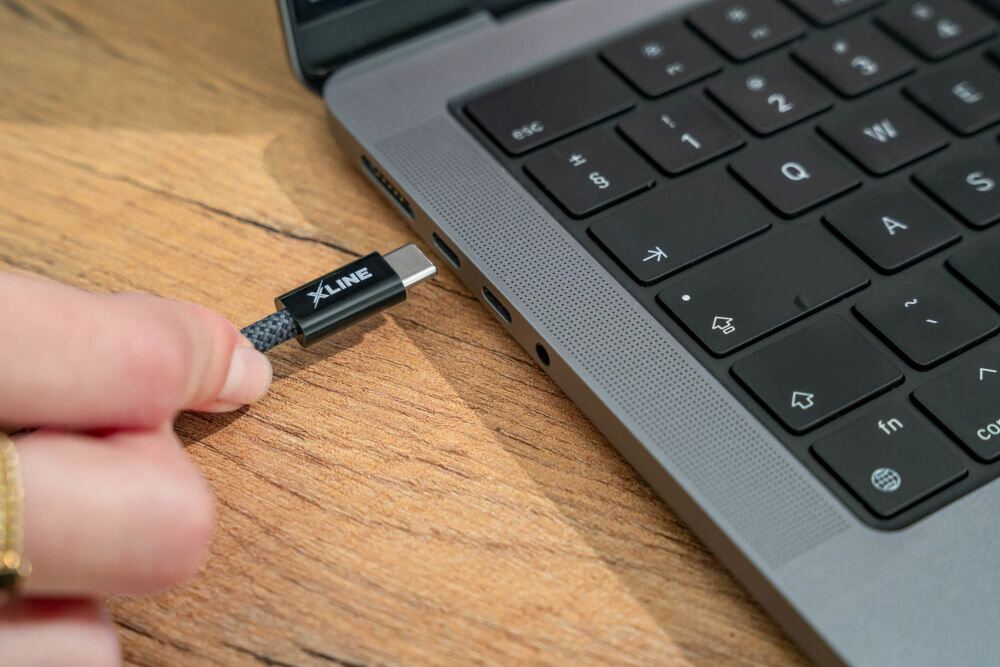 Kabel USB-C - USB-C XLINE UC15GMC-CC 100W 1.5 m Szary szybkie ładowanie 100W QC PD PPS USB-C laptop telefon