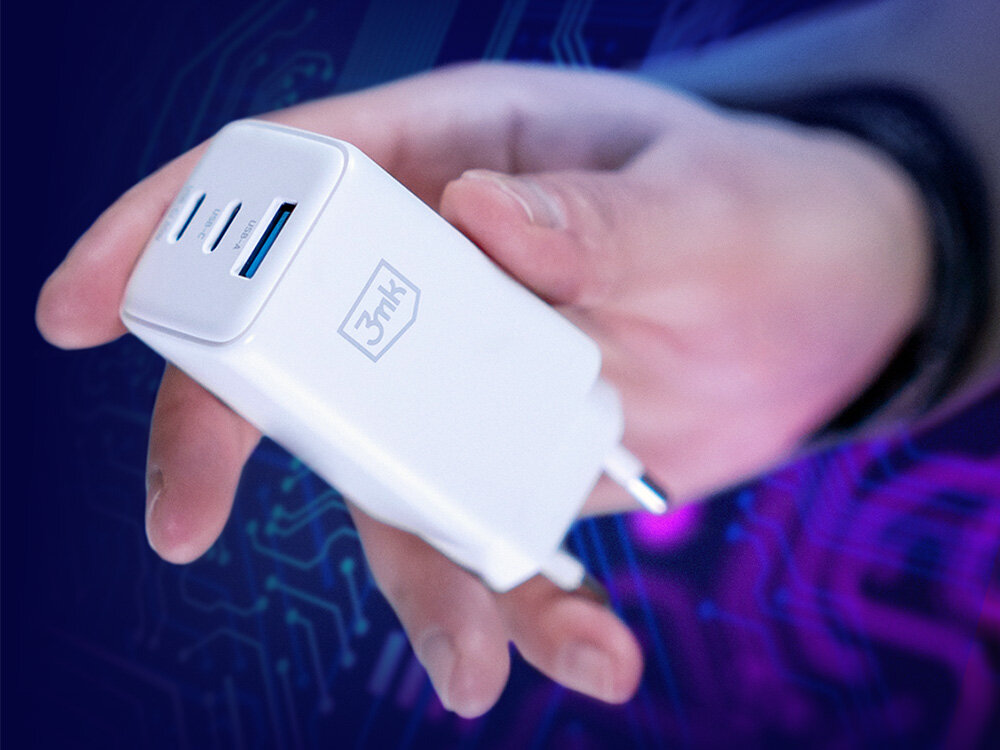 3MK Hyper GaN Charger 65W przenośnych gadżetów szybkiego, wygodnego i bezpiecznego ładowania technologie szybkiego ładowania (m.in. QC4+, PD i PPS) chroniąc przy tym żywotność baterii