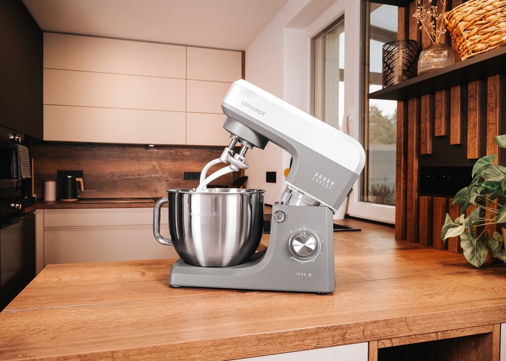 Robot kuchenny planetarny CONCEPT Dough Expert RM6010 1900W z funkcją podgrzewania misy podwójny hak, szybsze napowietrzanie ciasta, mniejsze ryzyko zakalca, odpowiednia struktura ciasta