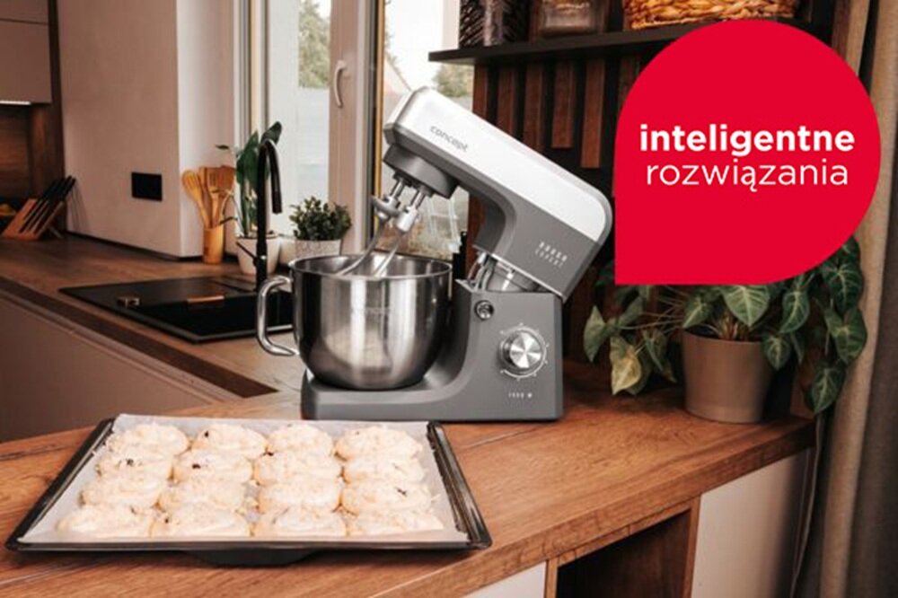 Robot kuchenny planetarny CONCEPT Dough Expert RM6010 1900W z funkcją podgrzewania misy misa ze stali nierdzewnej, większe porcje ciasta, ograniczenie rozchlapywania