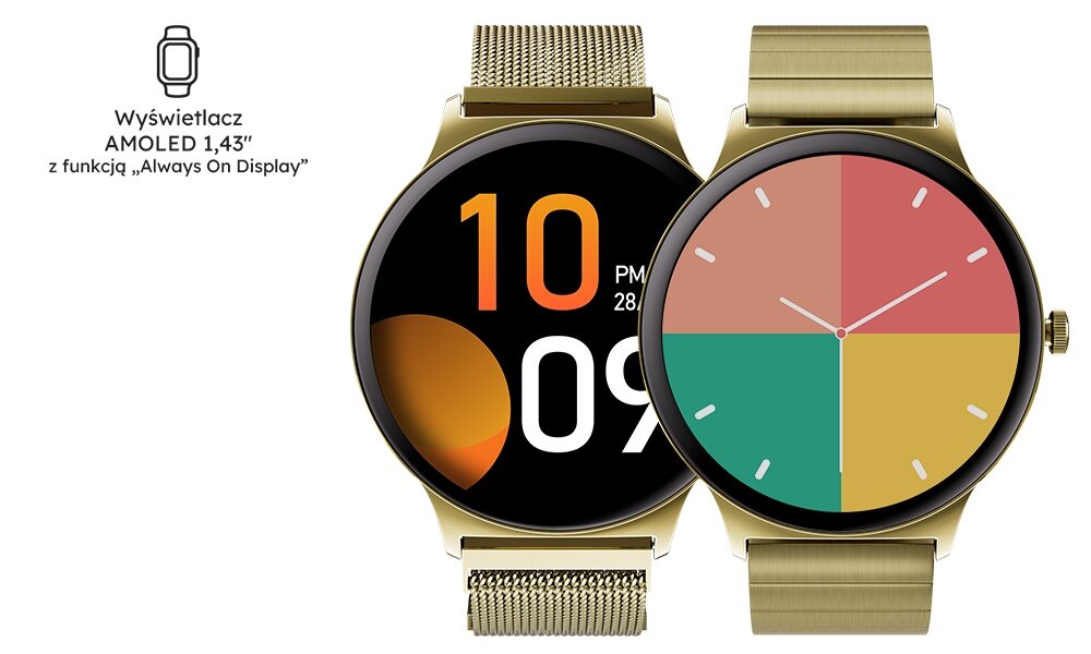 Smartwatch GARETT Verona 2 1,43-calowy wyświetlacz AMOLED  466 × 466 px Always On Display 