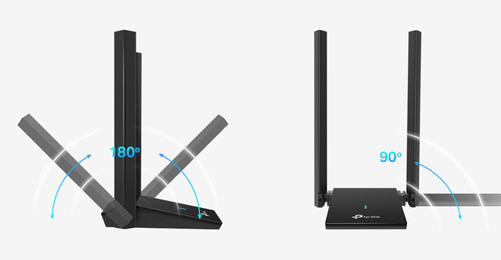 Karta sieciowa TP-LINK TX20U Plus regulacja anten, 180°