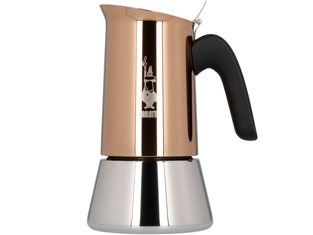 Kawiarka BIALETTI New Venus 6 TZ Miedziany 235 ml wlanie wody do dolnego zbiornika wsypanie zmielonej kawy do filtra postawienie urządzenia na kuchence wymagane ręczne mycie bez detergentów grubsza konstrukcja dolnego zbiornika aromatyczny smak