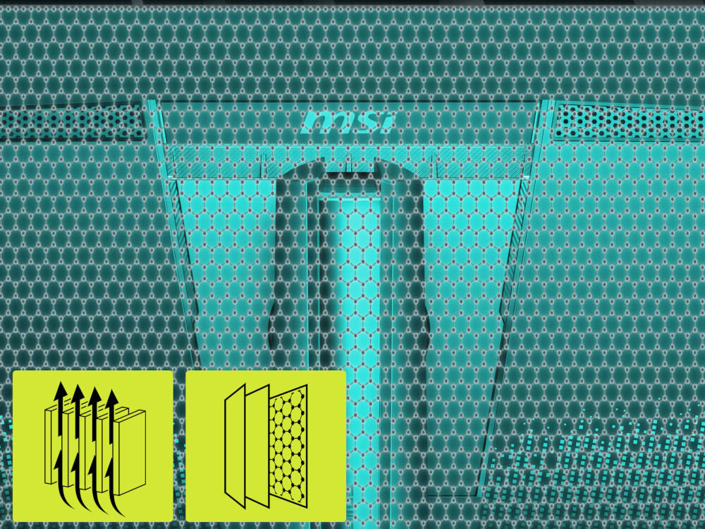 Monitor MSI Mag 271QP QD-OLED X24 26.5 cala 2560x1440px 240Hz 0.03ms [GTG] prezentacja chłodzenia monitora chłodzenie pasywne folia grafenowa bezgłośna praca radiator pasywny wspomaganie odprowadzania ciepła eliminacja konieczności stosowania wentylatora