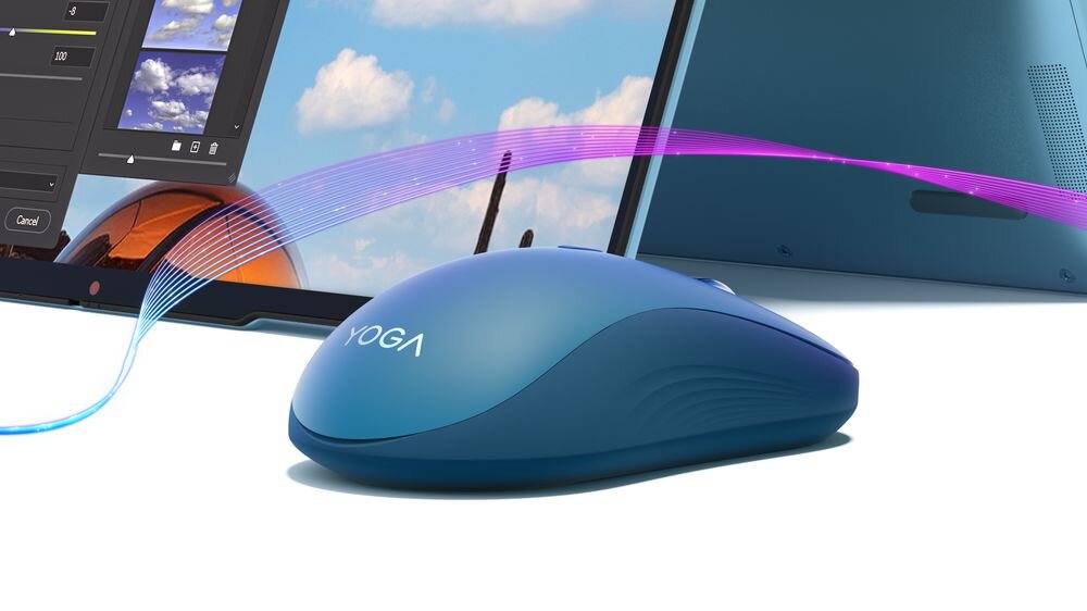 LENOVO Yoga LENOVO Yoga niskim poziomie hałasu przyciski o cichym kliknięciu - mysz na tle monitora