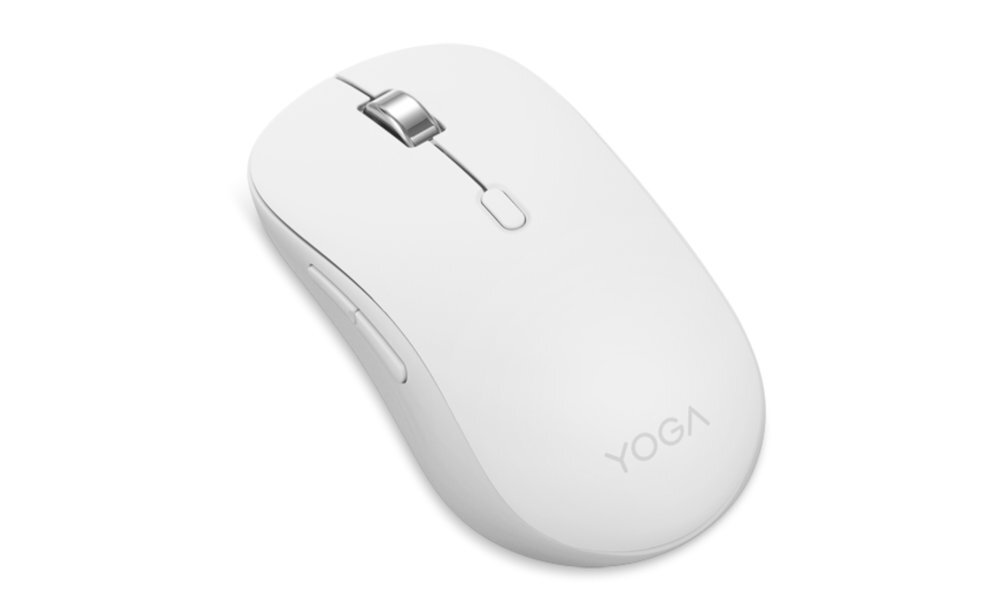 LENOVO Yoga Symetryczna konstrukcja prawo-, jak i leworęcznych Powierzchnia przyjazna dla skóry miękkie wykończenie boków - mysz na białym tle pod skosem