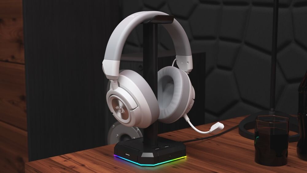 Słuchawki REDRAGON Spectra Pro H889WG gamingowe nauszne dźwięk przestrzenny 7.1 i łączność wielotrybowa, słuchawki stojące na stojaku na biurku