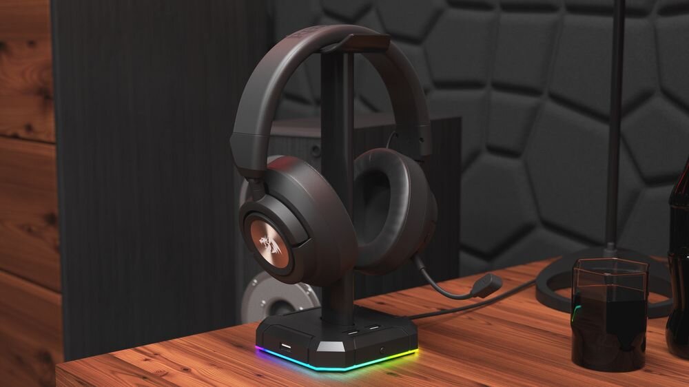 Słuchawki REDRAGON Spectra Pro H889 gamingowe nauszne dźwięk przestrzenny 7.1 i łączność wielotrybowa, słuchawki stojące na stojaku na biurku