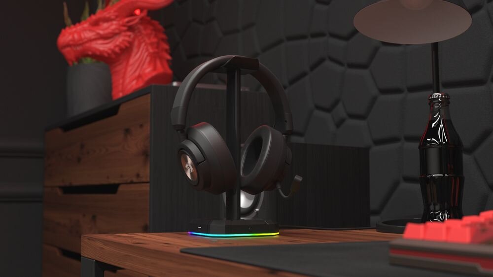 Słuchawki REDRAGON Spectra Pro H889 łączność USB 2.4 GHz Bluetooth jack 3.5 mm zestaw akcesoriów, słuchawki stojące na stojaku na biurku