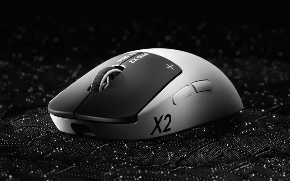 LOGITECH G Pro X2 Superstrike Korpus Wyważony rozkład masy antypoślizgowa powierzchnia - mysz na ciemnym materiale