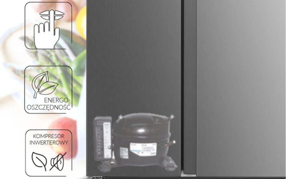 Lodówka MPM-563-SBS-14/N Side by Side No Frost 177cm Inox inwerter sprężarka moc budowa cicha praca