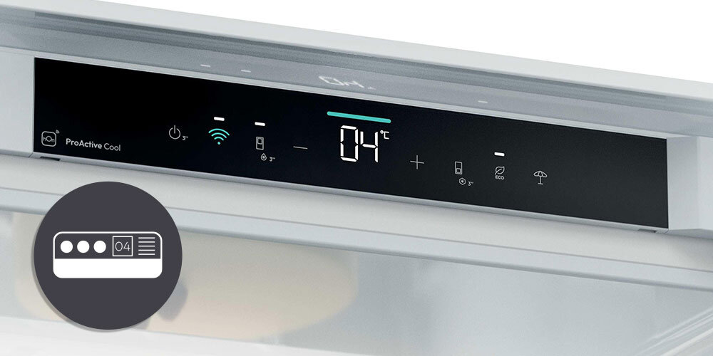 LODÓWKA CANDY CNBQT5519DW wizualizacja ikona panel wyświetlacz przyciski ikony Proste i intuicyjne wewnętrzne sterowanie kontrola dopasowanie temperatury