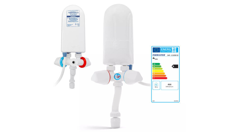 Przepływowy podgrzewacz wody DAFI z baterią białą napięcie zasilanie oszczędne oszczędność wody energii