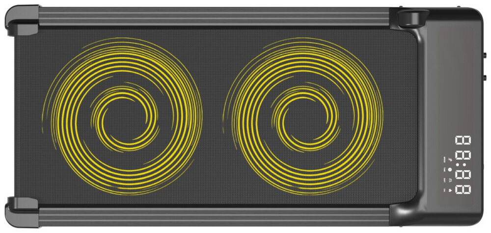 Bieżnia elektryczna EXTRALINK Moonwalk Luna EX.91377 6km-h bieżnia na białym tle widoczna z góry na pasie bieżnym kółka pokazujące strefy amortyzacji system amortyzacji redukuje wstrząsy zmniejsza się obciążenie kolan oraz stawów skokowych większy komfort ćwiczeń pozwala trenować częściej bez nadmiernego przeciążania układu ruchu