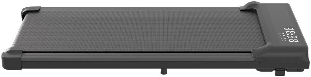 Bieżnia elektryczna EXTRALINK Moonwalk Luna EX.91377 6km-h bieżnia na białym tle widoczna z boku solidna konstrukcja udźwig do 100 kg waga około 20 kg wymiary rozłożonej bieżni 47 x 10 x 100 cm komfortowa przestrzeń do ćwiczeń sprzęt jest gotowy do użycia zaraz po wyjęciu z pudełka