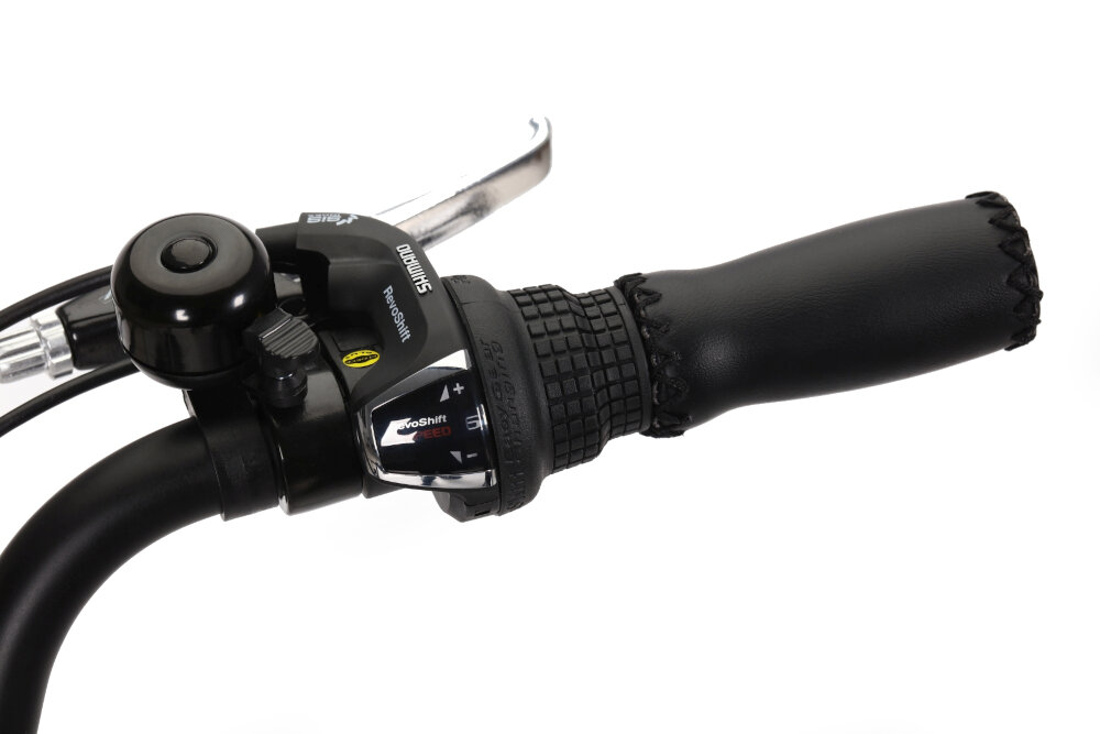 Rower elektryczny INDIANA E-City D18 28 cali damski Czarny przerzutki tylne marki SHIMANO 6 biegów bezawaryjna manetka SHIMANO RevoShift
