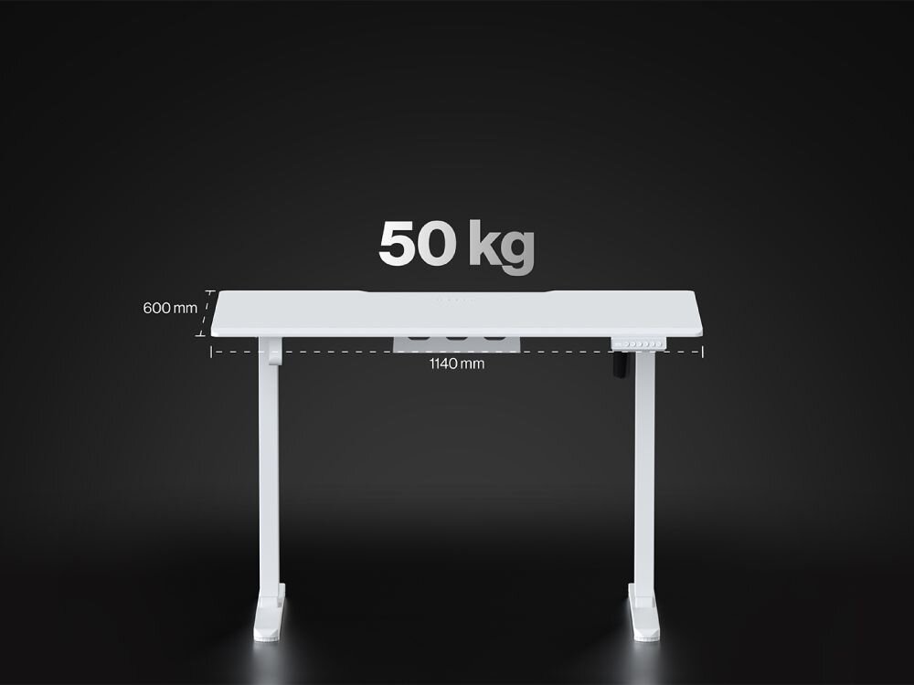 Biurko ENDORFY Atlas S Electric Biały z blatem o wymiarach 1140×600 mm i maksymalnym obciążeniem do 50 kg MDF starannie wykończone krawędzie