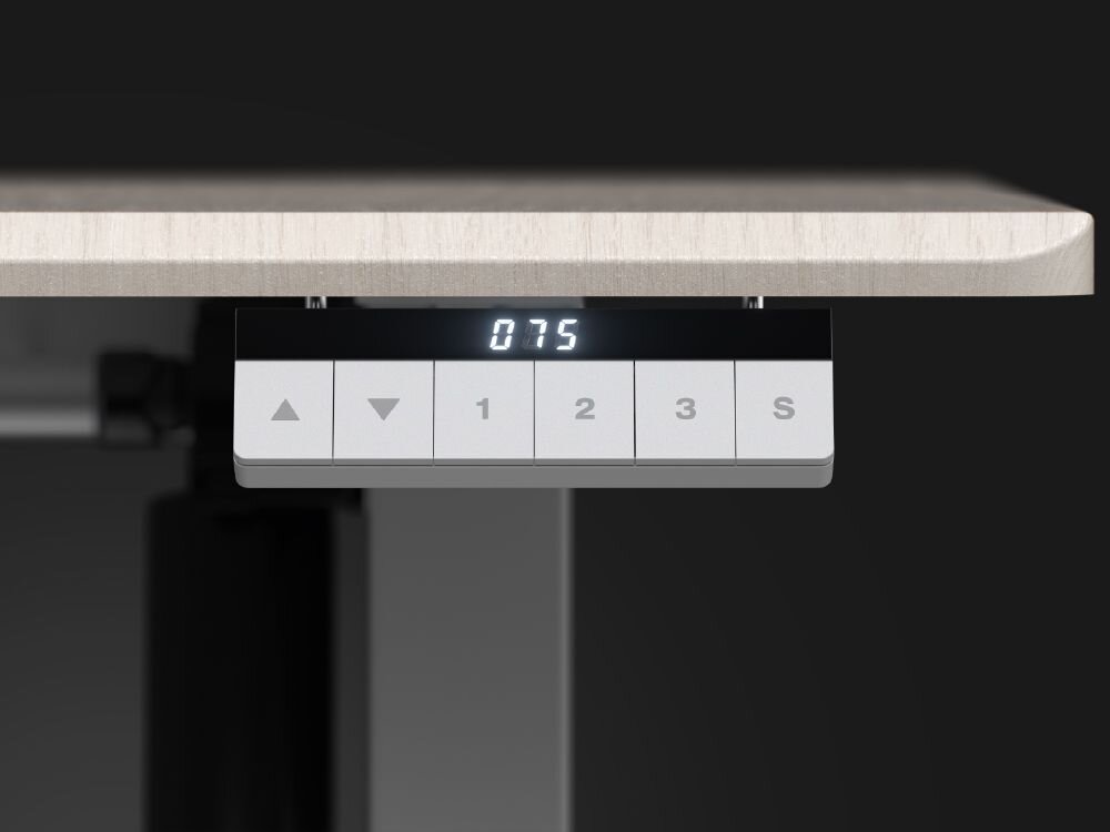 Biurko ENDORFY Atlas L Electric Jasne Drewno Panel sterowania biurka ENDORFY Atlas L Electric z wyświetlaczem wysokości dotykowy panel sterowania zapis 3 wysokości wygoda