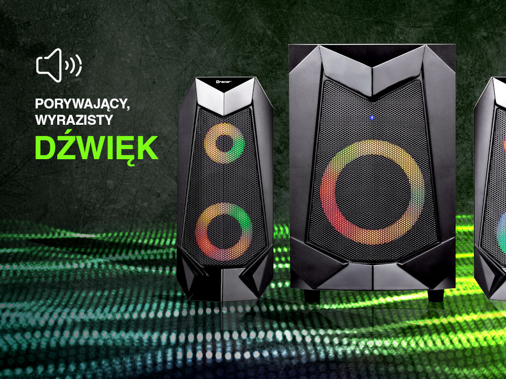 TRACER Hi-Cube RGB Flow BT przetworniki wyraziste brzmienie regulacja basu dźwięk, głóśniki stojące na podświetlanej podłodze