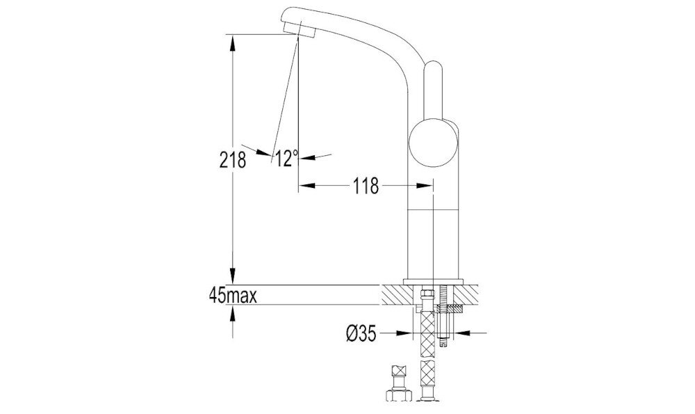 BATERIA UMYWALKOWA OMNIRES Darling DA5012 Chrom wymiary Wysokość korpusu Wysokość wylewki Zasięg wylewki Otwór montażowy