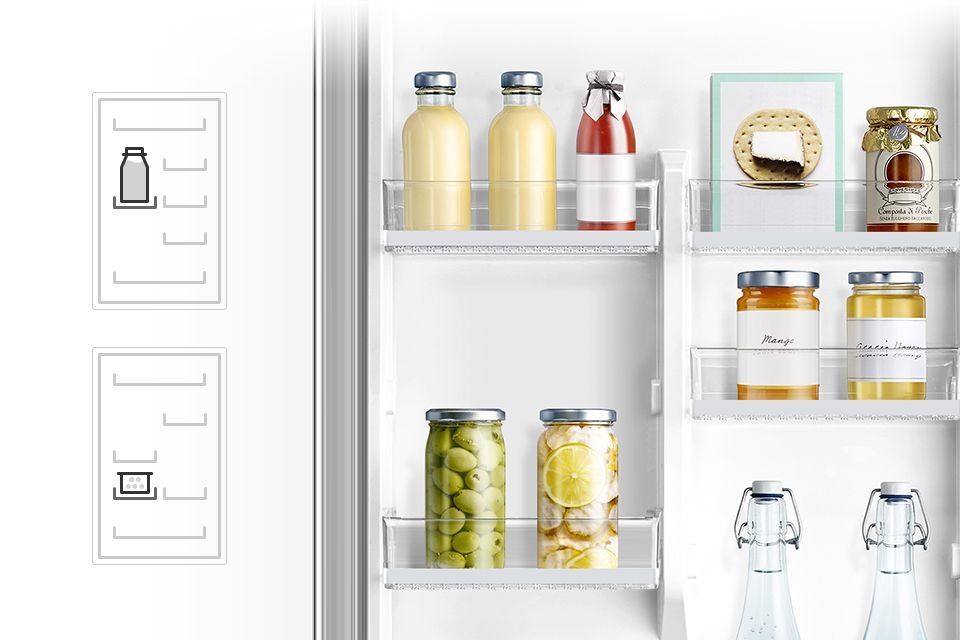 Samsung Łatwa, samodzielna regulacja. Pojemniki na drzwiach