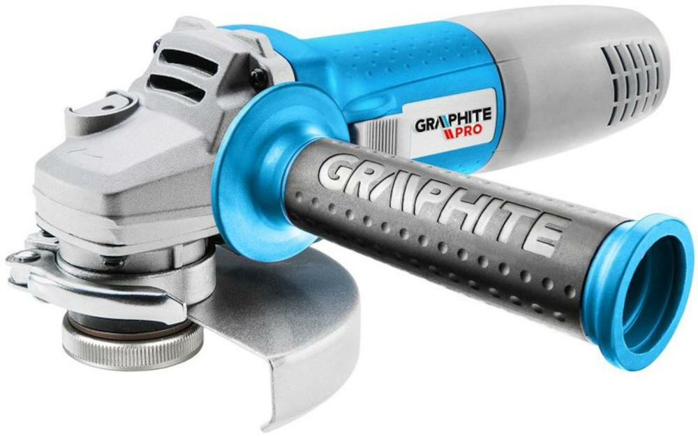 GRAPHITE-PRO-59GP001 szlifierka kątowa cięcie szlifowanie polerowanie prędkość obrotowa ergonomiczny kształt komfort praca tarcza blokada wrzeciono przycisk otwory wentylacyjne