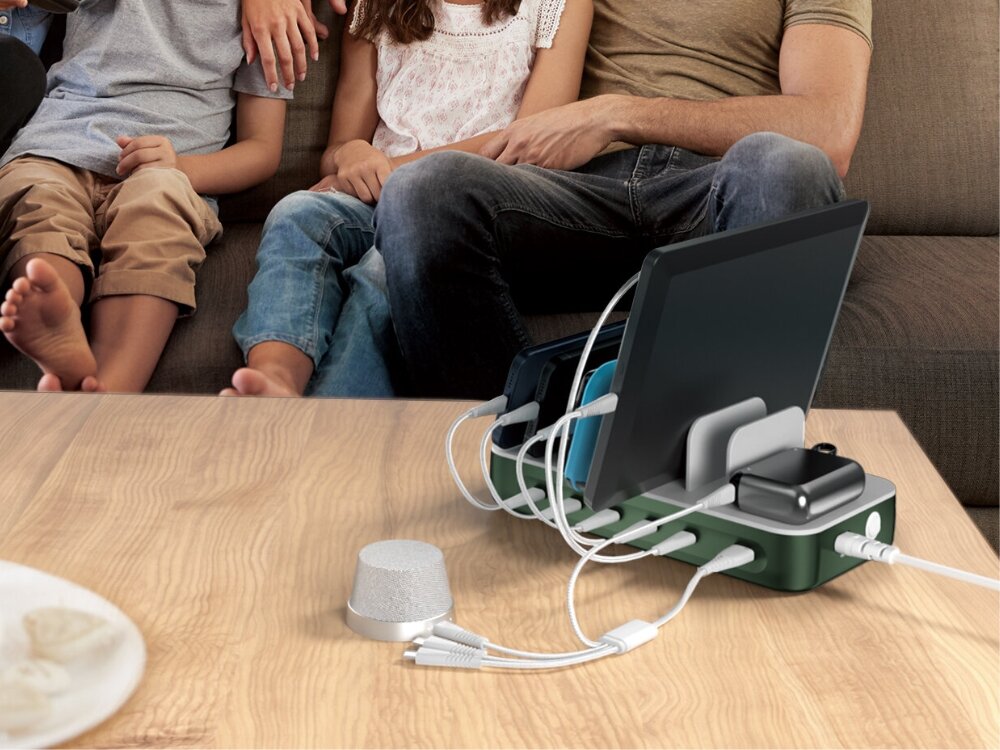 Team 100W – stacja ładowania z 6 kablami, 4in2, Lightning, micro USB, maksymalna moc 100W