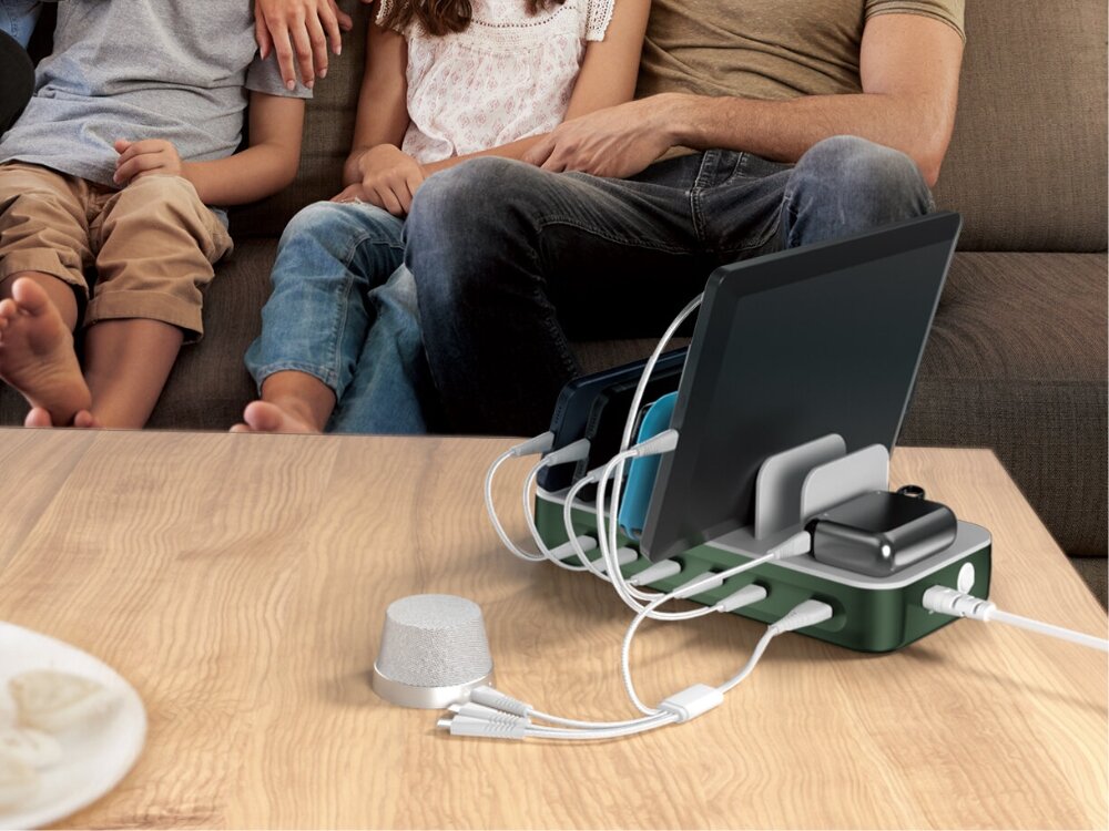 Team 100W – stacja ładowania z 6 kablami, 4in2, Lightning, micro USB, maksymalna moc 100W