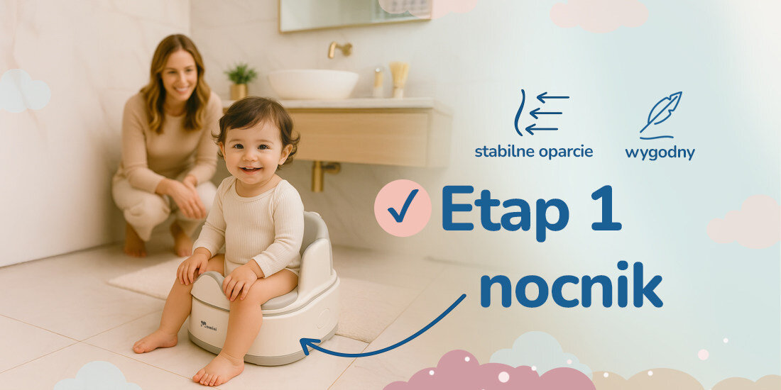 Wielofunkcyjny nocnik dla dzieci MOMINI 3w1 Softi Grey Etap 1 – Nocnik Nauka korzystania z toalety miękkie siedzisko łatwo wyjąć, opróżnić i umyć