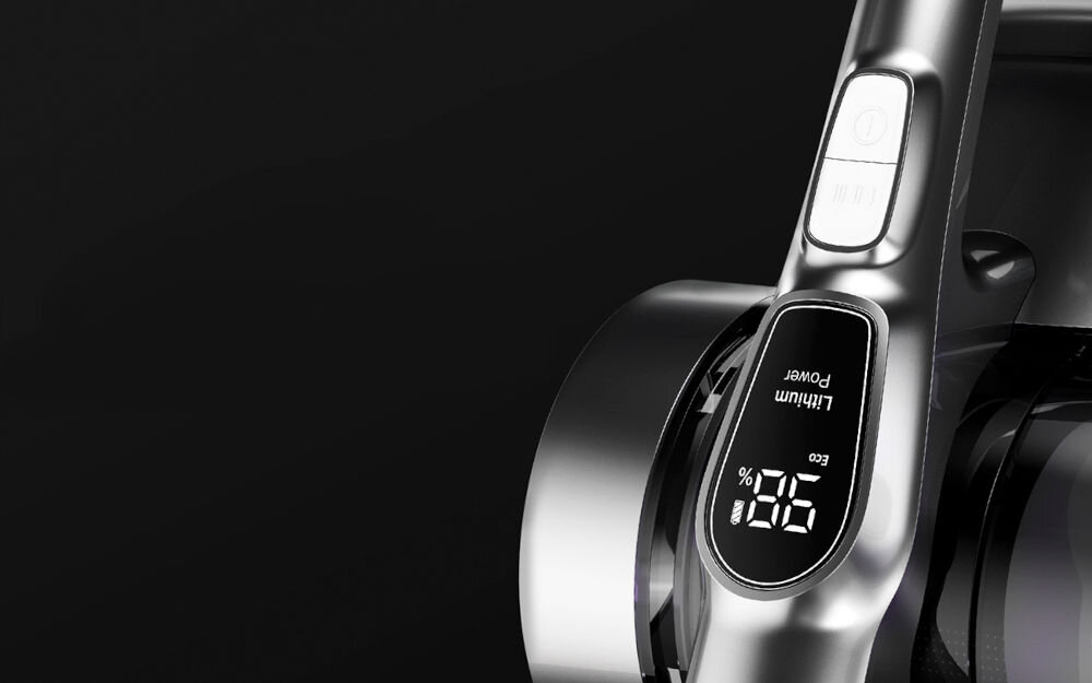 Odkurzacz JIMMY H9 Pro wbudowany wyświetlacz LED poziom naładowania akumulatora stan filtra aktualny tryb pracy proste zarządzanie urządzeniem wykorzystanie potencjału ułatwienie planowania sprzątania dbanie o o prawidłowe funkcjonowanie urządzenia 