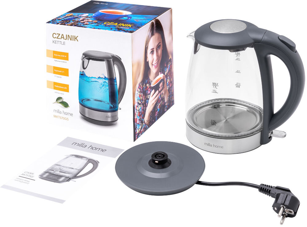 CZAJNIK MILLA HOME MKT570GS (SZKŁO-INOX) (1,7L) zawartość opakowania elementy