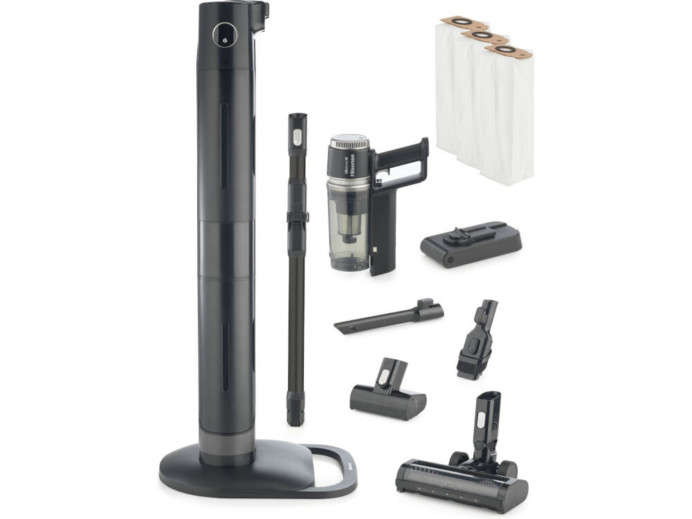 Odkurzacz HISENSE HVC676451DA stacja All in One ssawka do tapicerki długa ssawka szczelinowa dysza do kurzu rura składana 3 worki na kurz dokumentacja