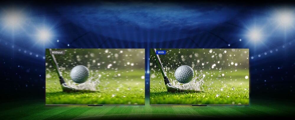 Telewizor METZ 43MQF7500Z AI Motion Clarity wyraźny ruch, dwa kadry z filmu z włączoną funkcją AI Motion Clarit