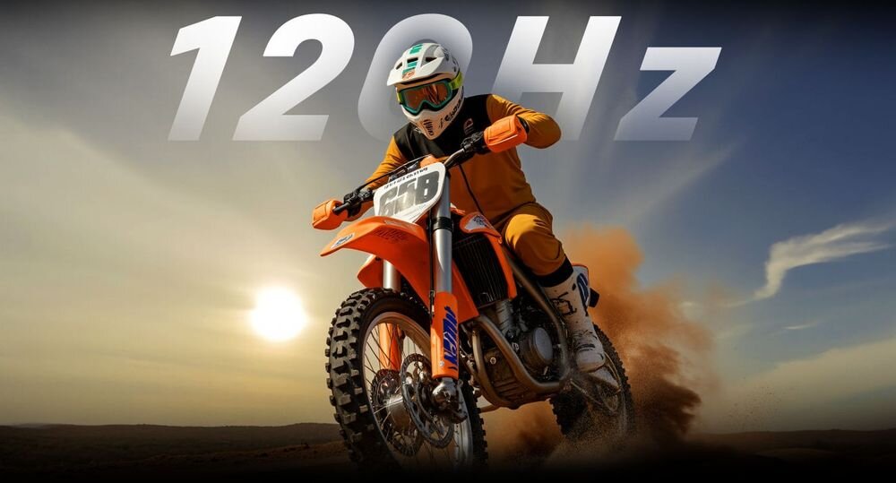 Telewizor METZ 55MQF7500Z 120Hz Turbo Motion płynny ruch, osoba jadąca na crossie