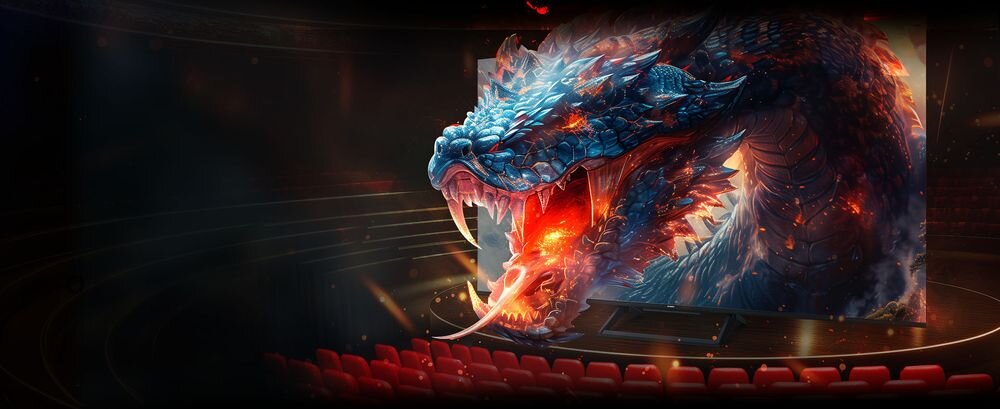 Telewizor METZ 55MQF7500Z Filmmaker Mode kinowy obraz, telewizor stojący na scenie