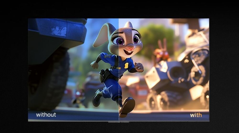 Telewizor METZ 60MUF7000Z Low Blue Light ochrona wzroku redukcja światła niebieskiego 95%, telewizor podzielony na dwie części z włączoną funkcją ograniczenia światła niebieskiego