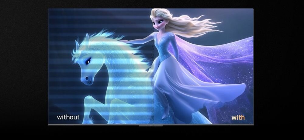 Telewizor METZ 43MUF7000Z Flicker Free brak migotania stabilny obraz komfort oglądania, telewizor podzielony na dwie części z włączoną funkcją Flicker Free