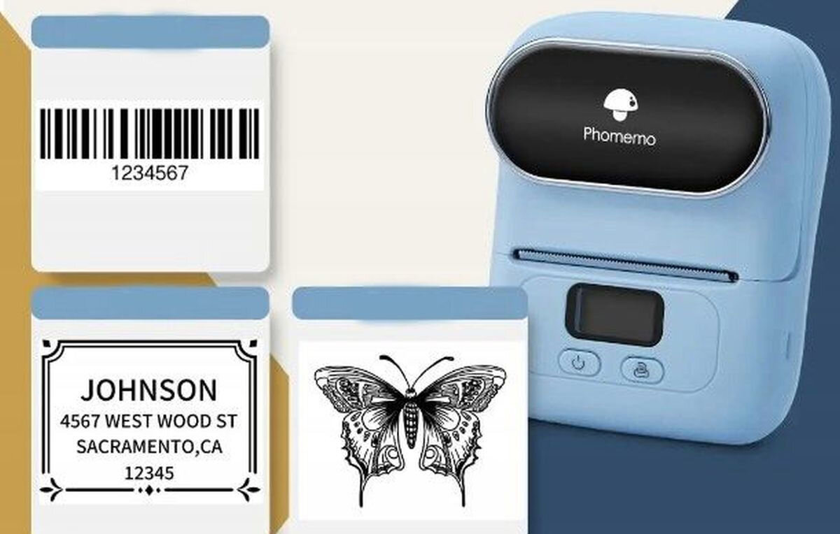 Drukarka PHOMEMO M110 Biały technologia termiczna wysoka rozdzielczość 203 DPI szybkość drukowania 21 mm/s wydruk w czarnym kolorze