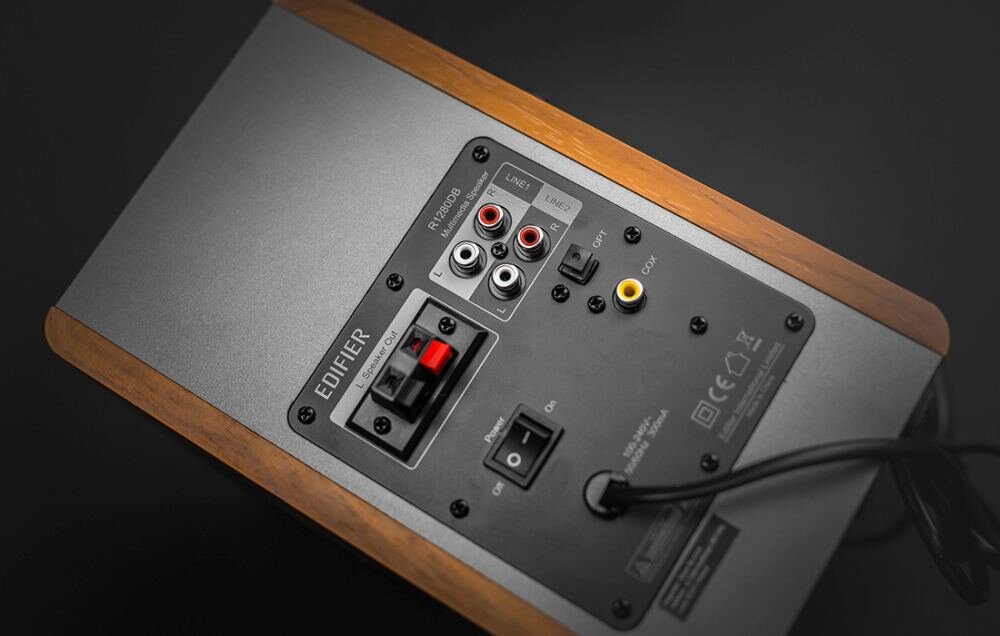 Колонки EDIFIER R1280DB Коричневі роз'єми підключення bluetooth порти