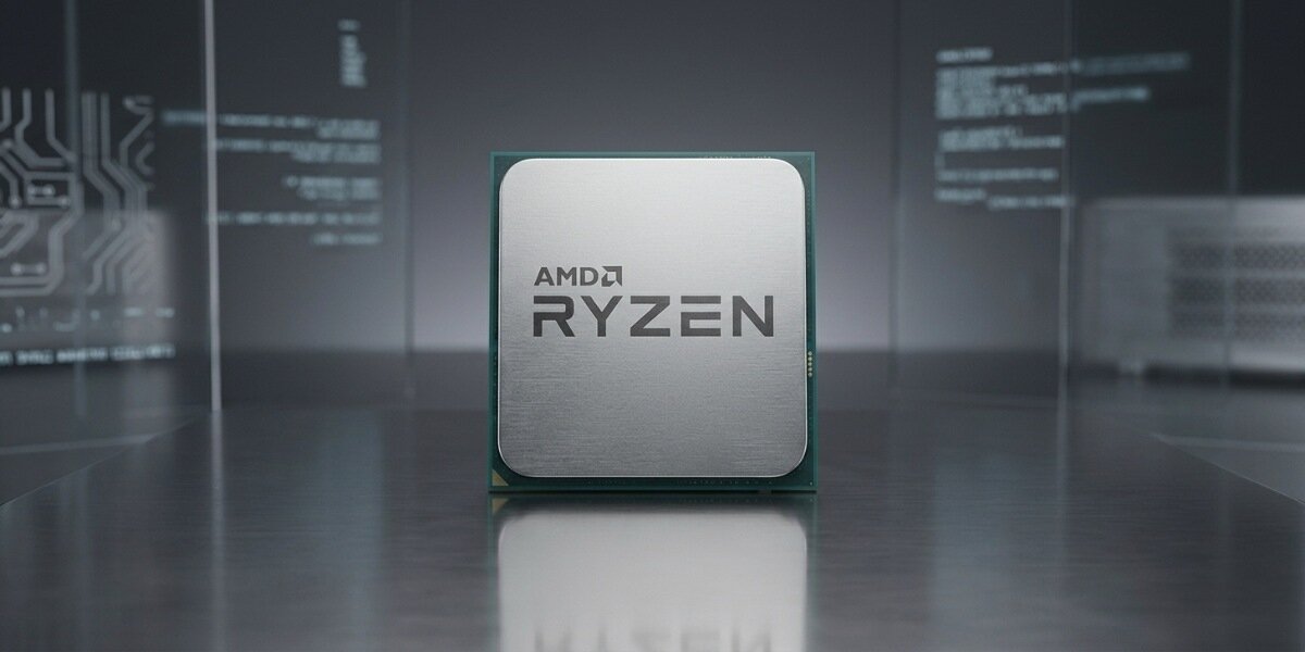 Procesor AMD Ryzen 9 5900XT na metalowej powierzchni na schludnym, jasnym tle.